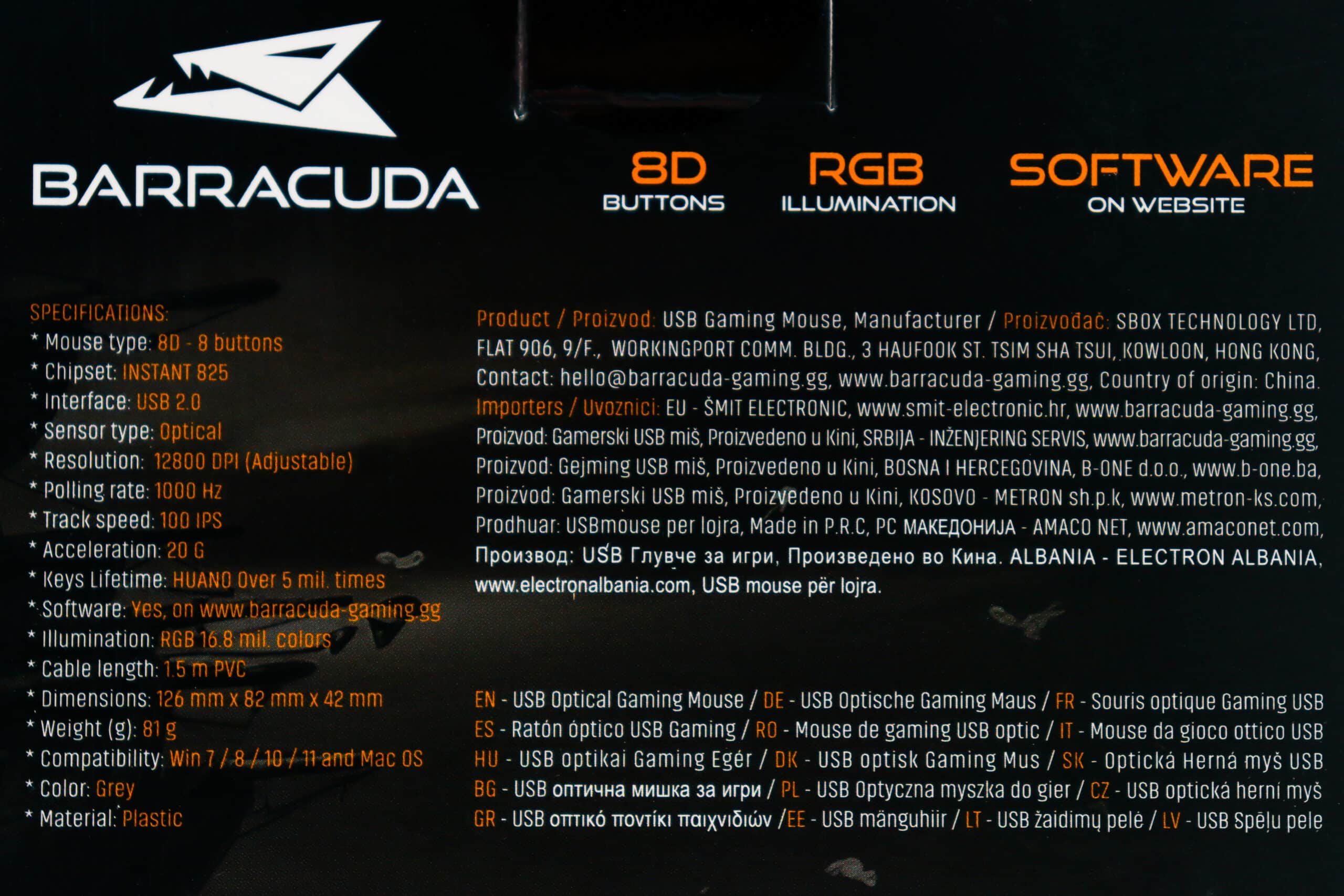 Gaming miš Barracuda Manta 12800dpi BGM-047 Gray RGB - Slika 2