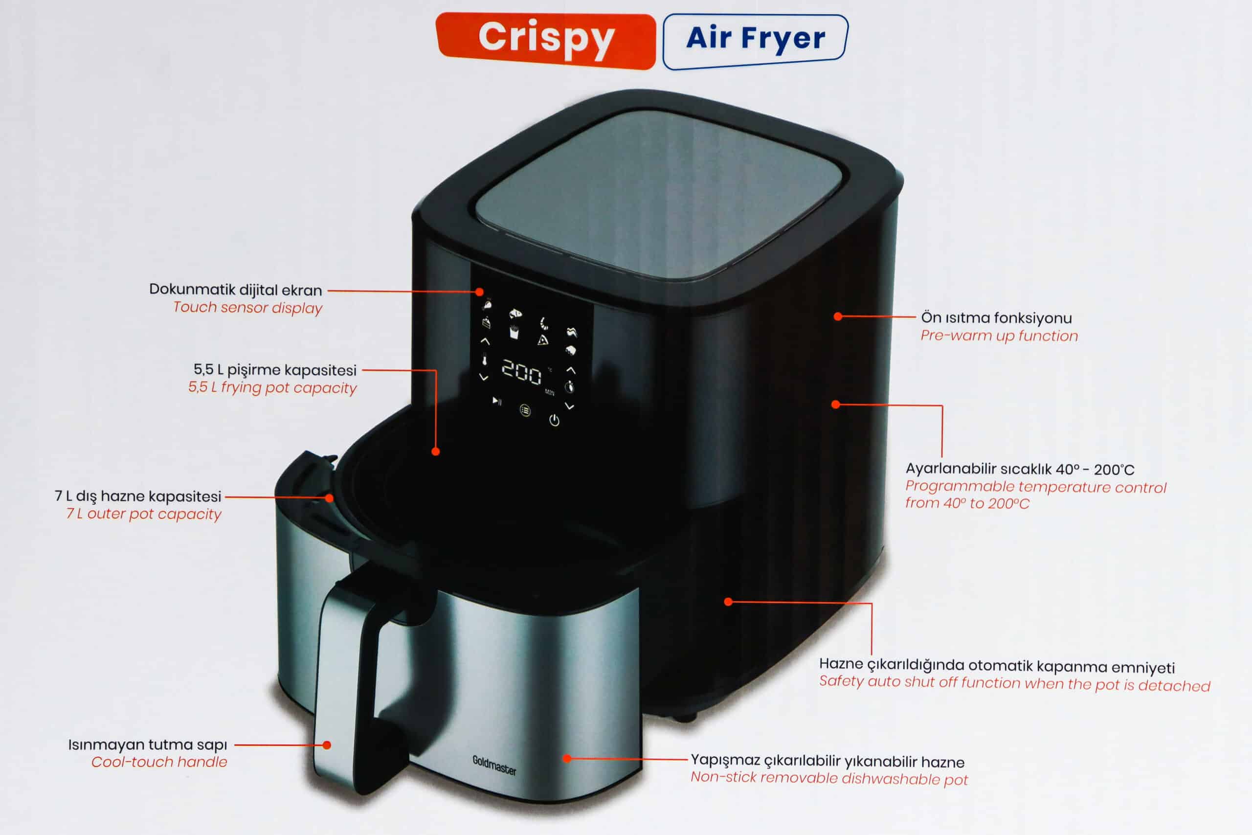 Friteza na vrući zrak Goldmaster GM-7459 Air fryer 7l - Slika 2