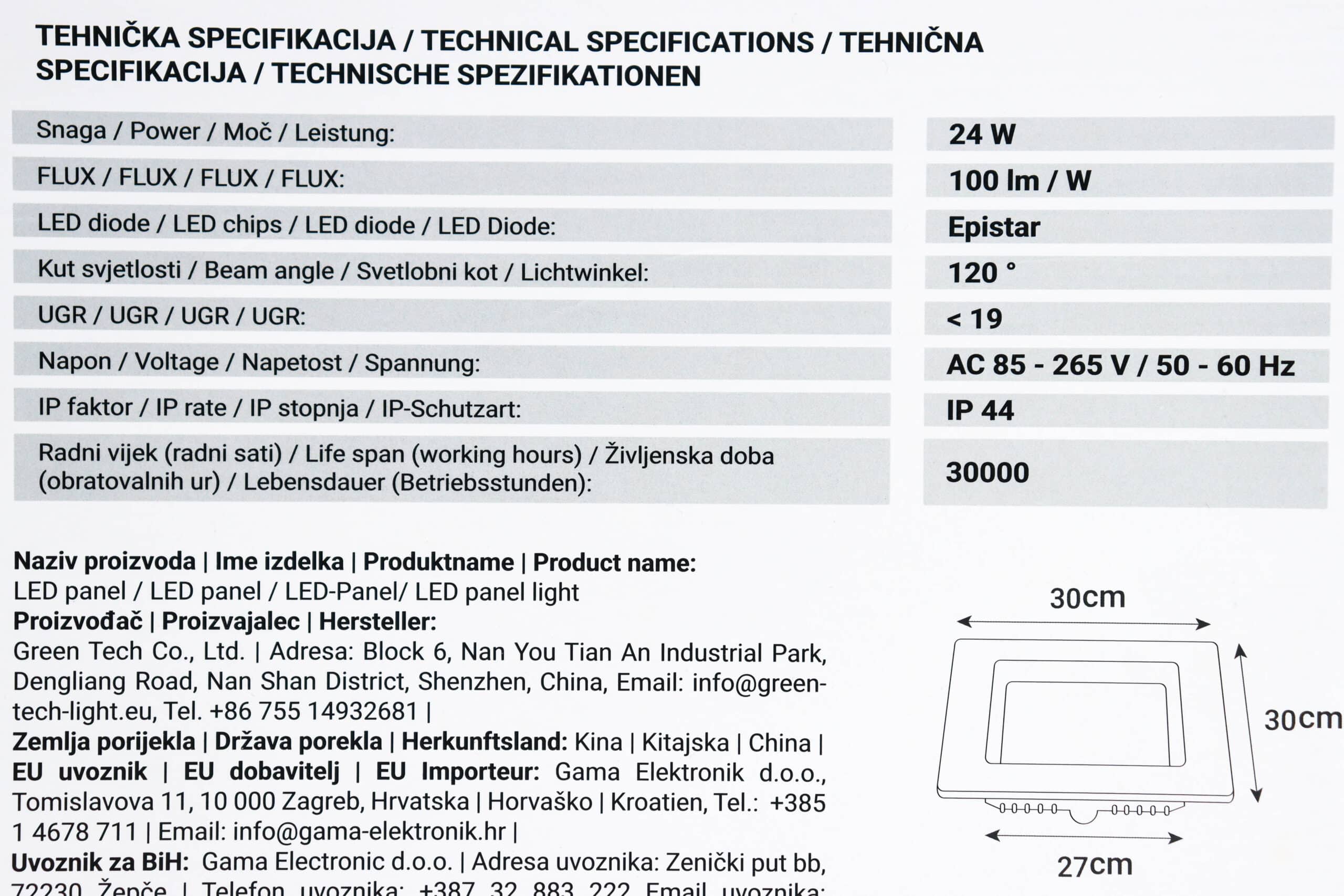 LED panel Green Tech 24W 4200K ugradbeni kvadratni - Slika 2