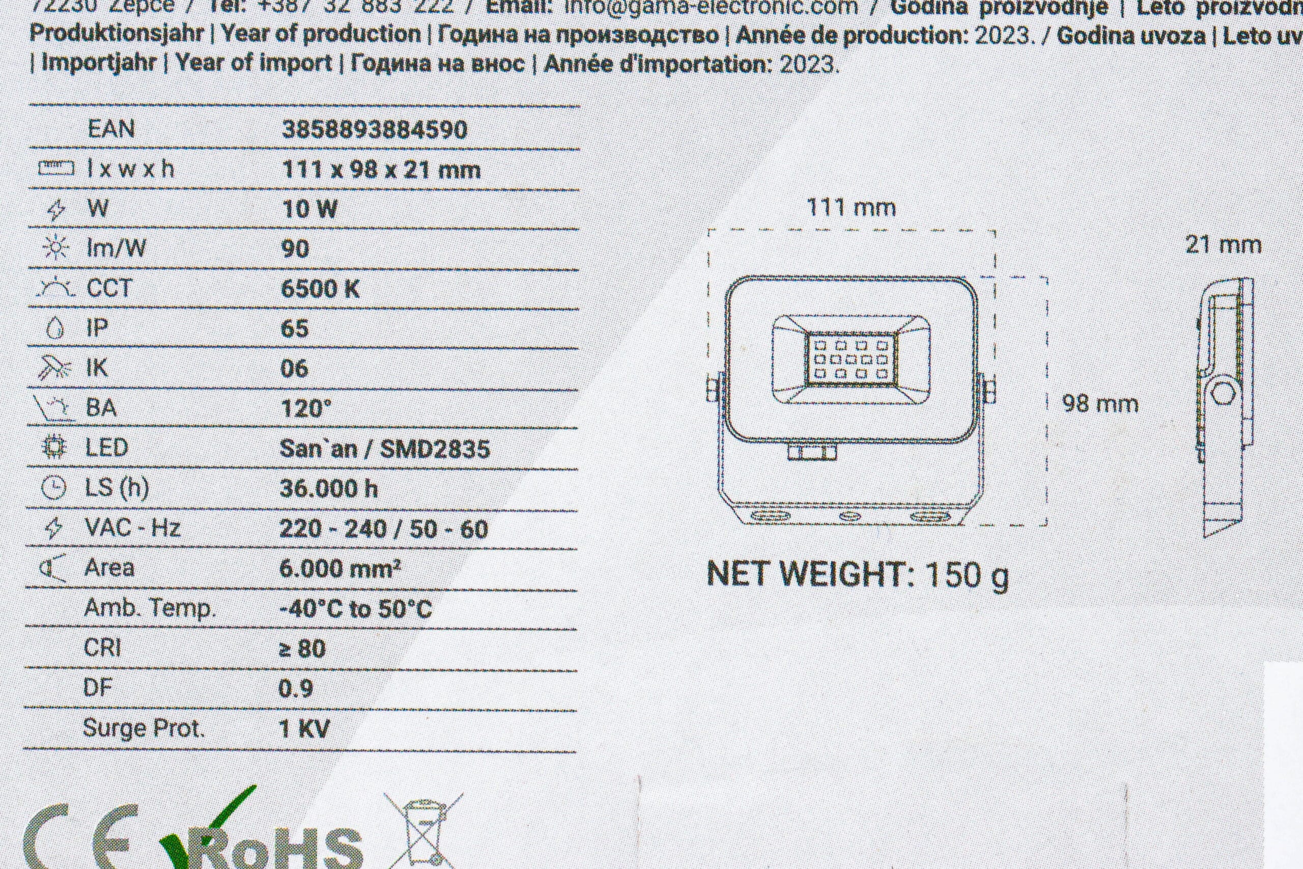 LED Reflektor Green Tech 10W ALX-10WH 900lm IP65 6500K bijeli - Slika 2
