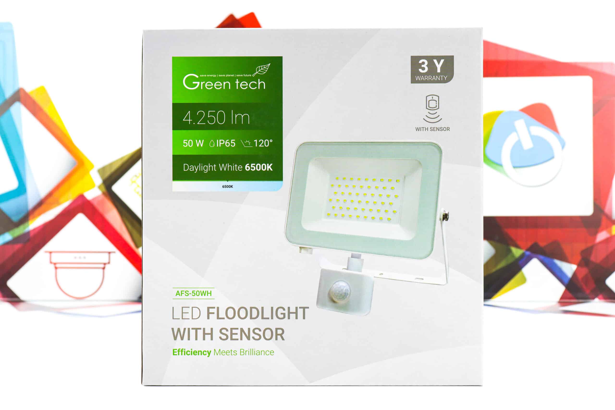 LED Reflektor sa senzorom Green Tech 50W AFS-50WH 4250lm IP65 6500K bijeli
