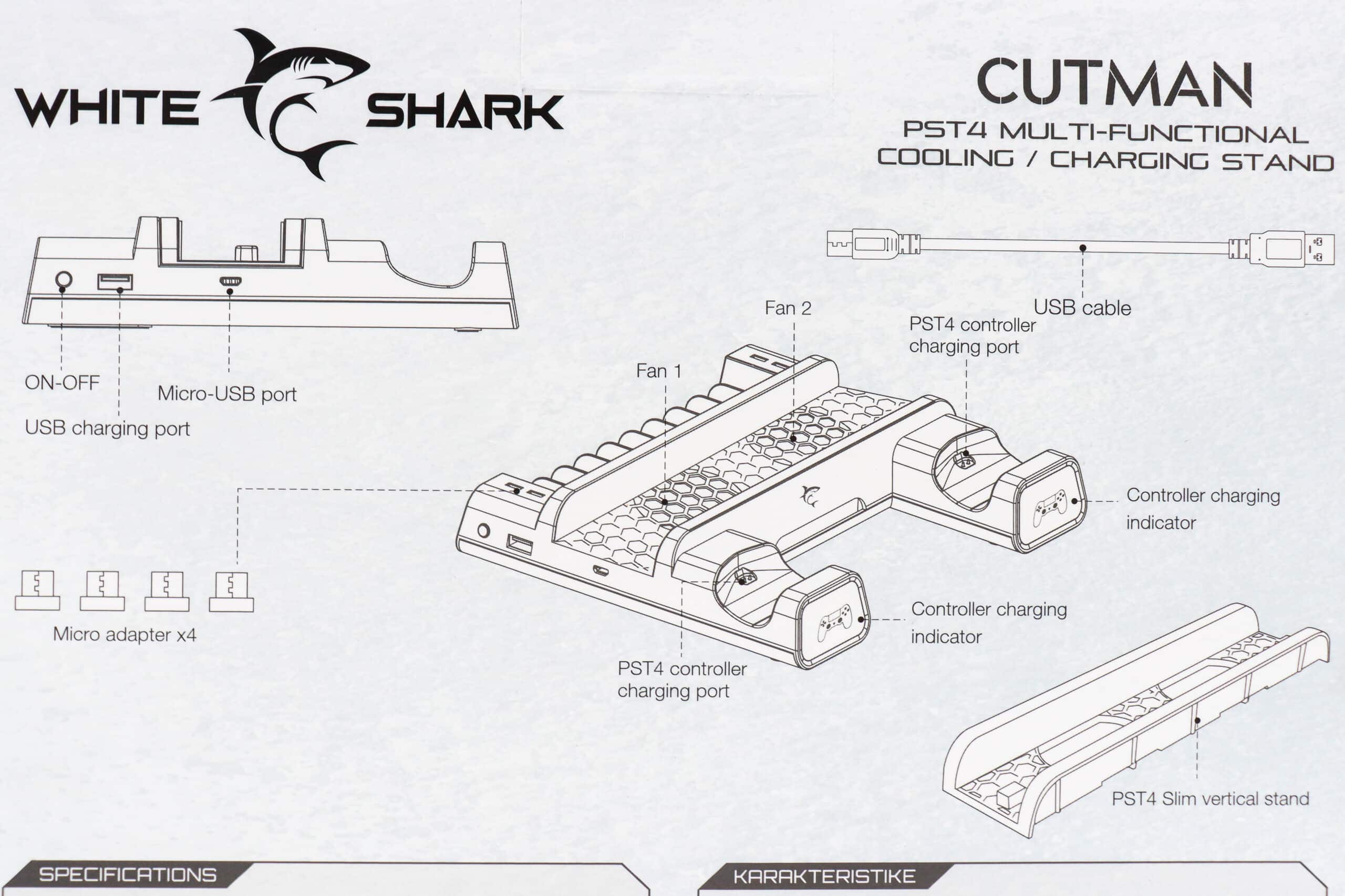 Rashladni stalak + punjač za joystick White Shark Cutman - Slika 2