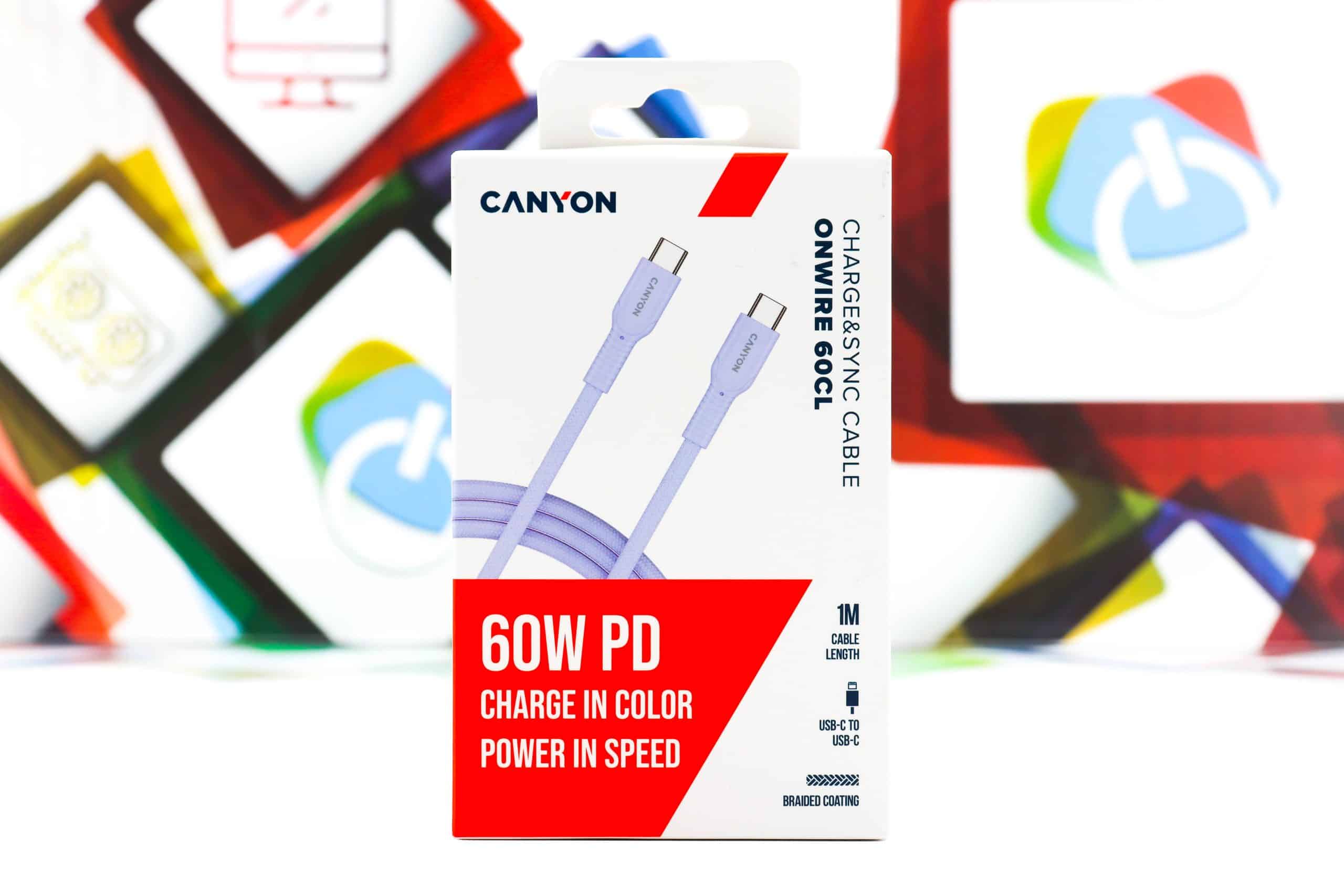 Kabal USB-C na USB-C Canyon 60CL 1m 60W pleteni ljubičasti