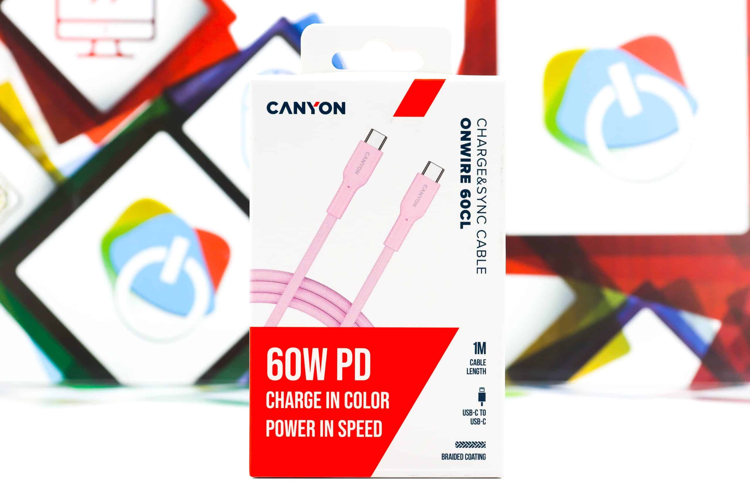 Kabal USB-C na USB-C Canyon 60CL 1m 60W pleteni rozi