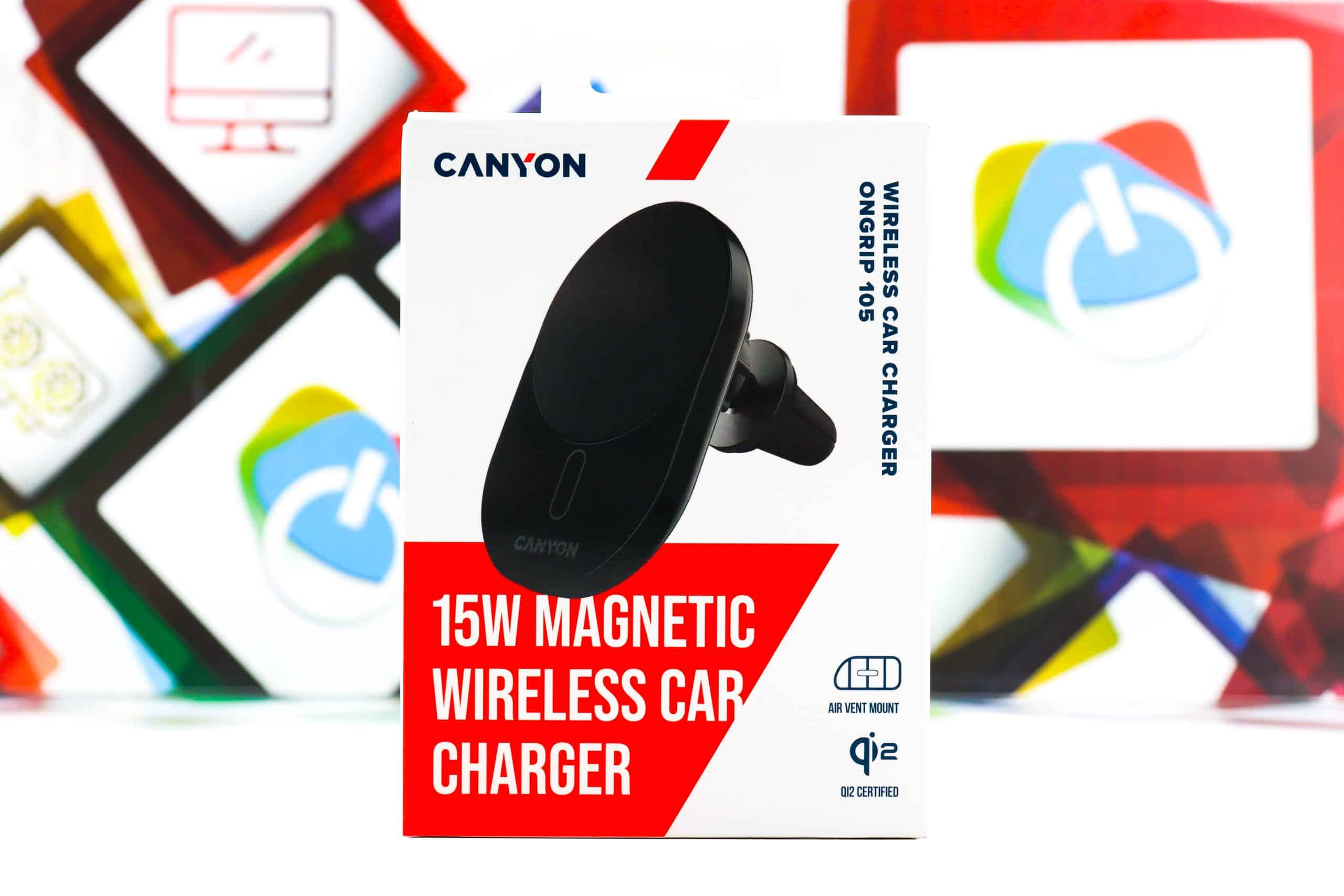 Bežični auto punjač 15W, magnetni držač Canyon OnGrip 105
