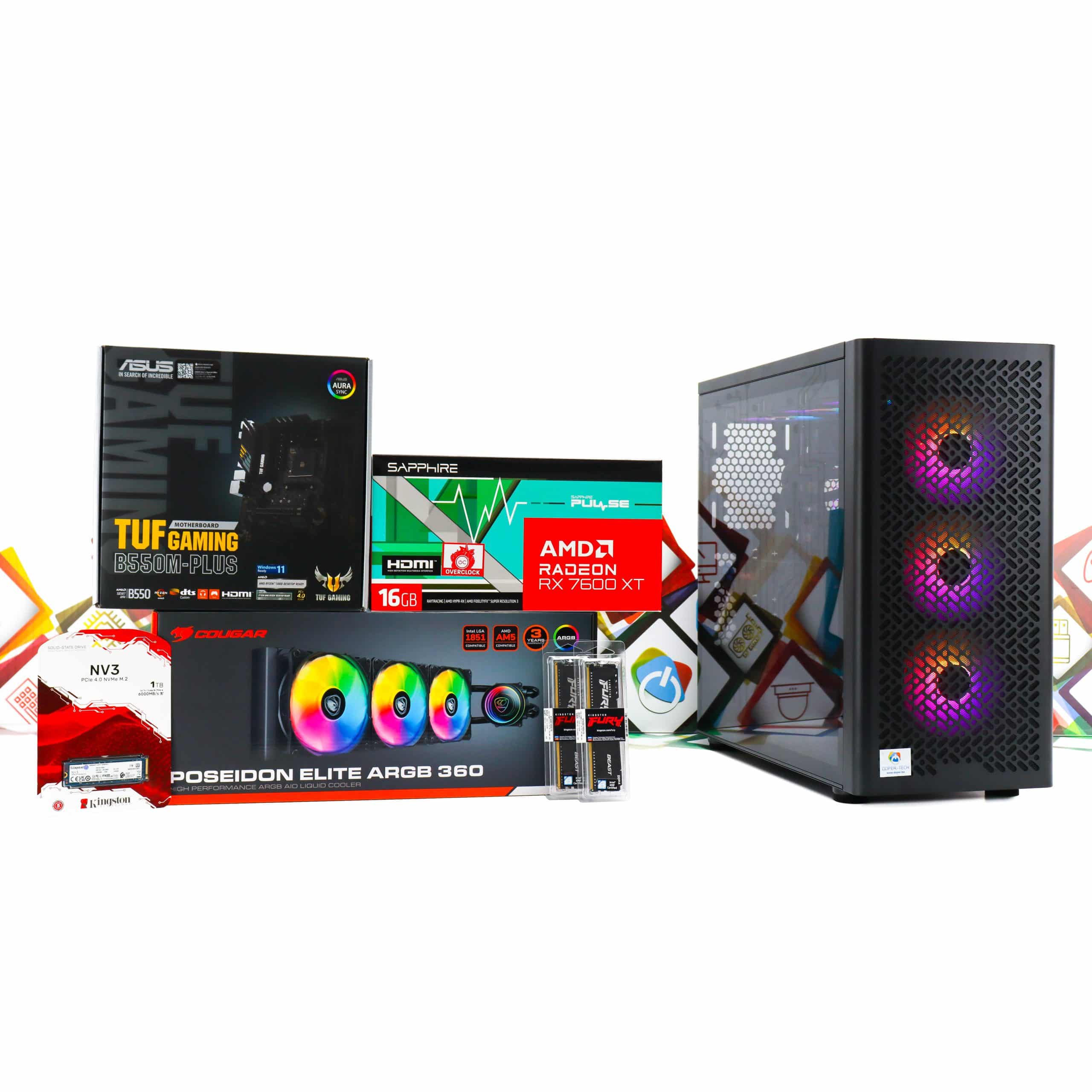 Gaming PC CM Elite 502-03B R7 5700X RX 7600 XT 1TB SSD 32GB DDR4