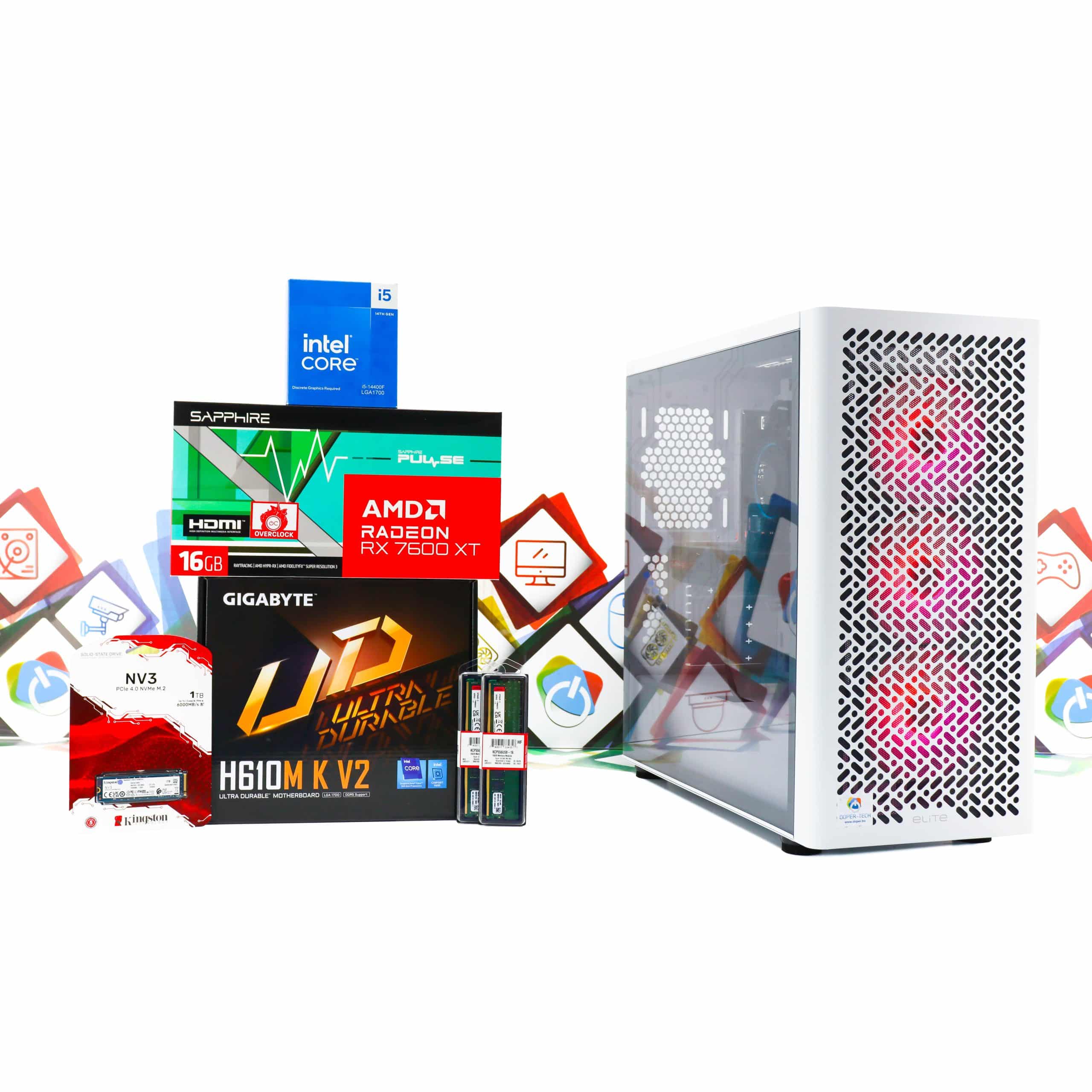 Gaming PC CM Elite 502-02W i5-14400F RX 7600 XT 1TB SSD 32GB DDR5