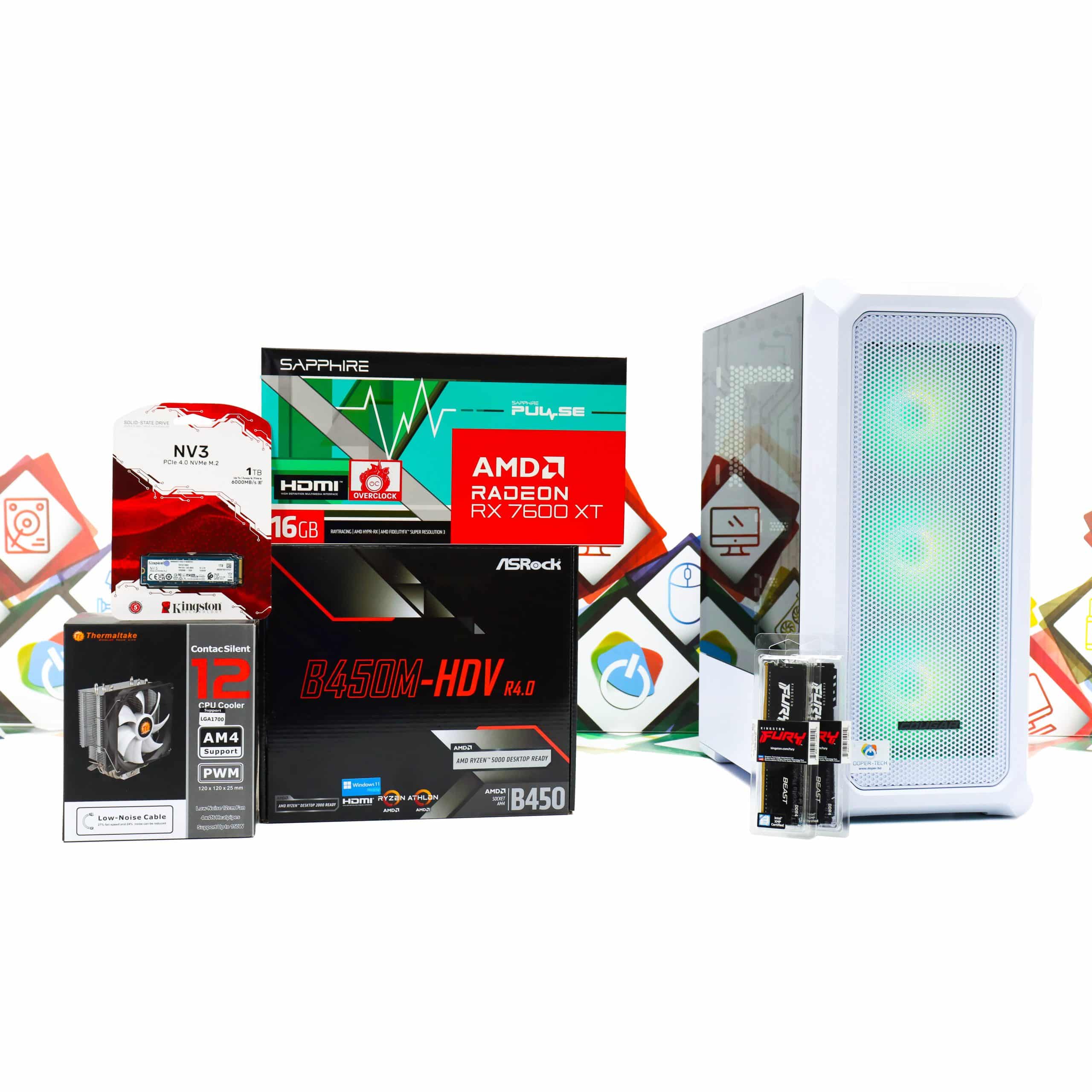 Gaming PC Archon 2 Mesh-52W R5 5600X RX 7600 XT 1TB SSD 16GB DDR4