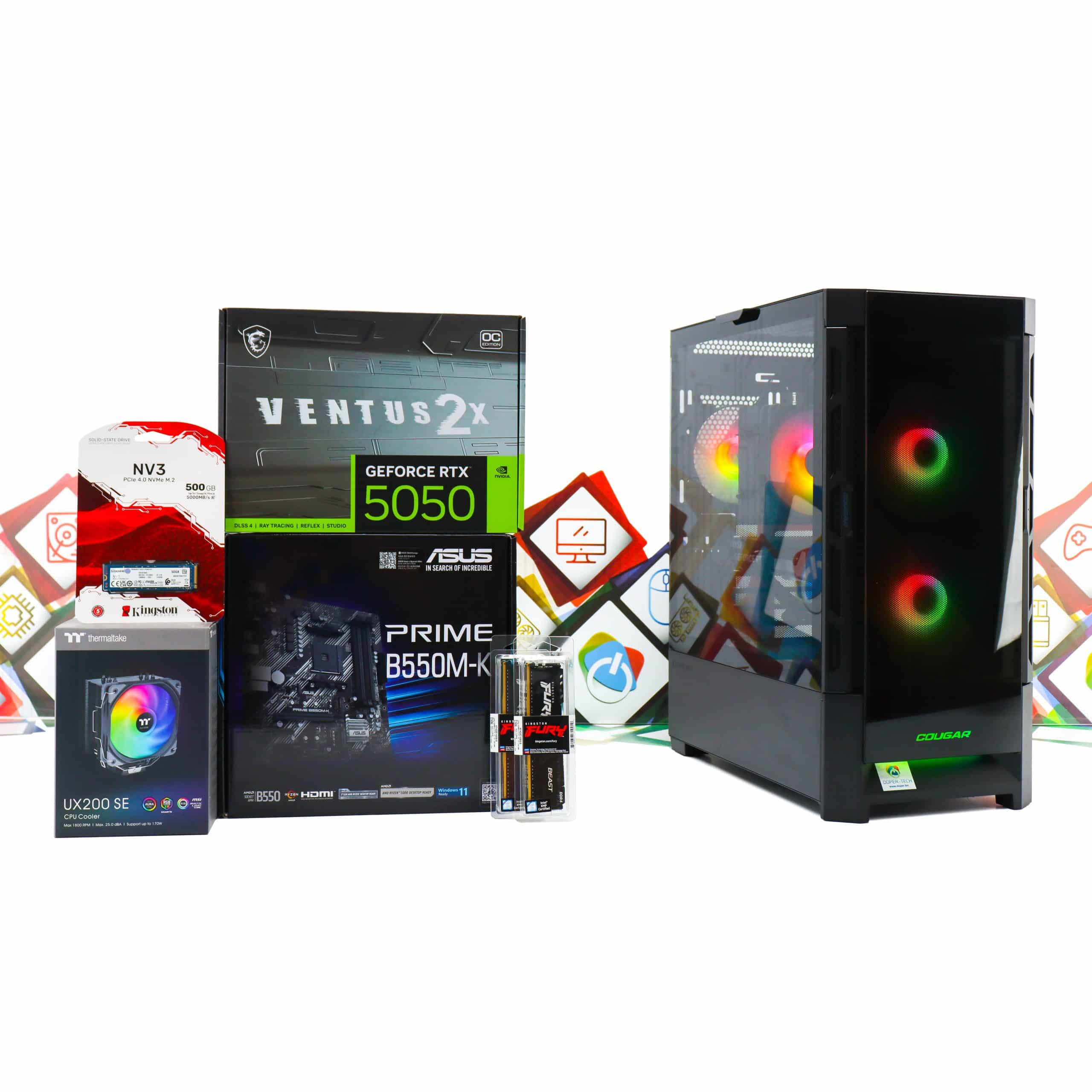 Gaming PC Cougar Duoface 27B R5 5600X RTX 5050 500GB SSD 16GB DDR4