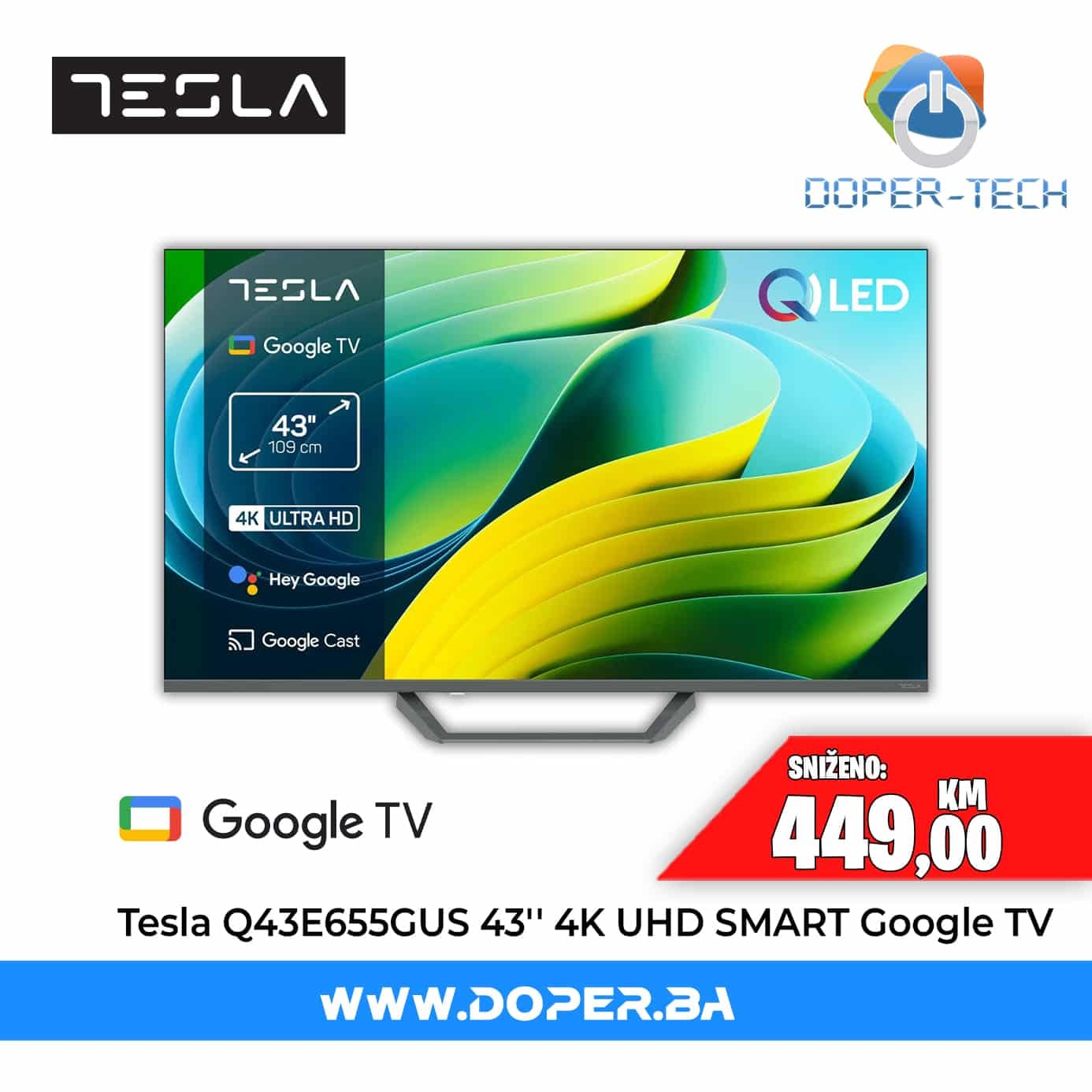 TV Tesla Q43E655GUS 43'' QLED 4K UHD Smart Google TV