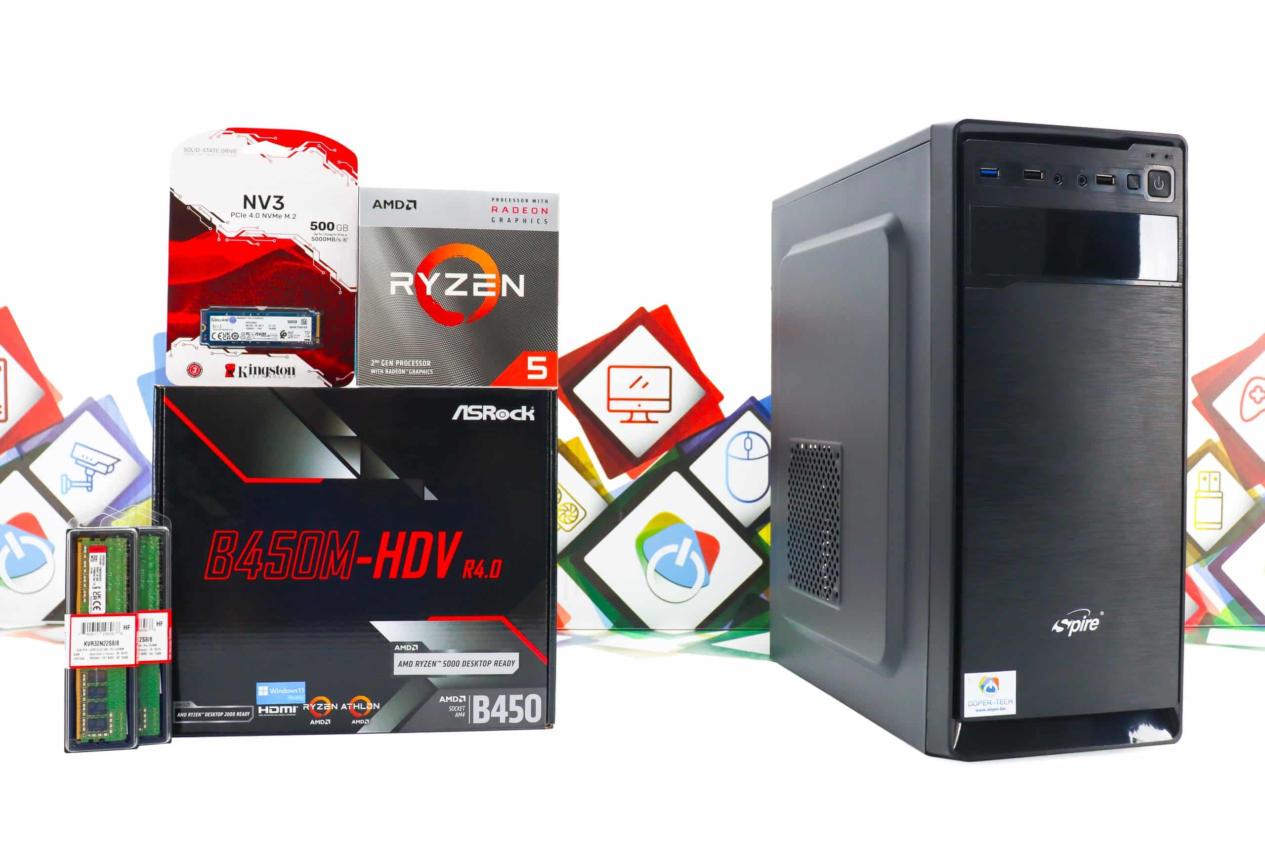 Office PC Spire Supreme-08B R5 3400G 500GB SSD 16GB DDR4
