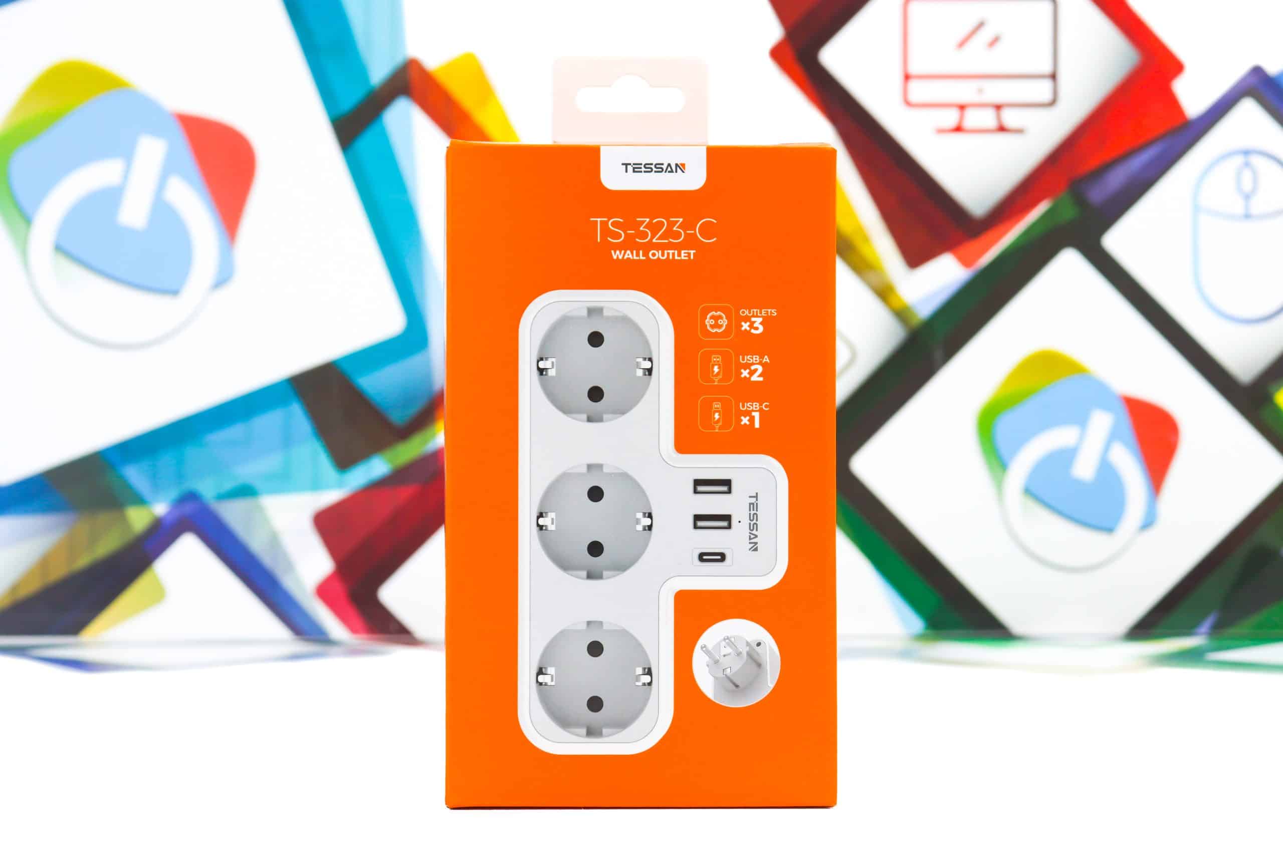 Zidni razdjelnik Tessan TS-323-C - 3x utičnice + USB-A i USB-C