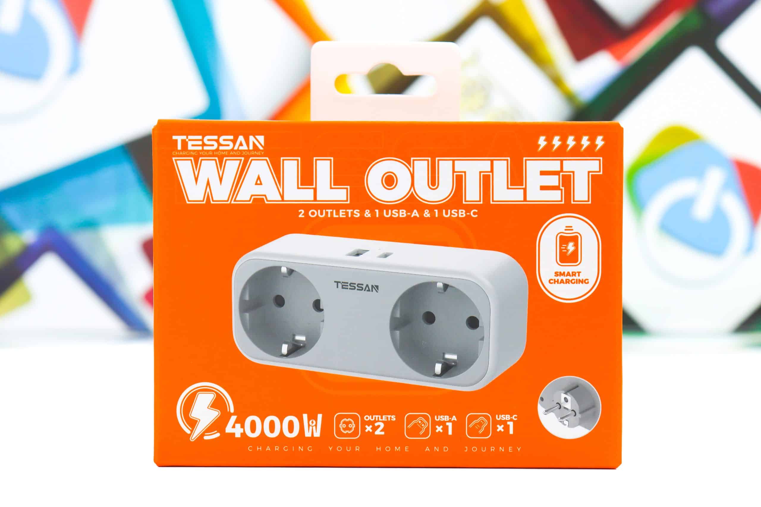 Zidni razdjelnik Tessan TS-WS02DE01 - 2x utičnice + USB-A i USB-C