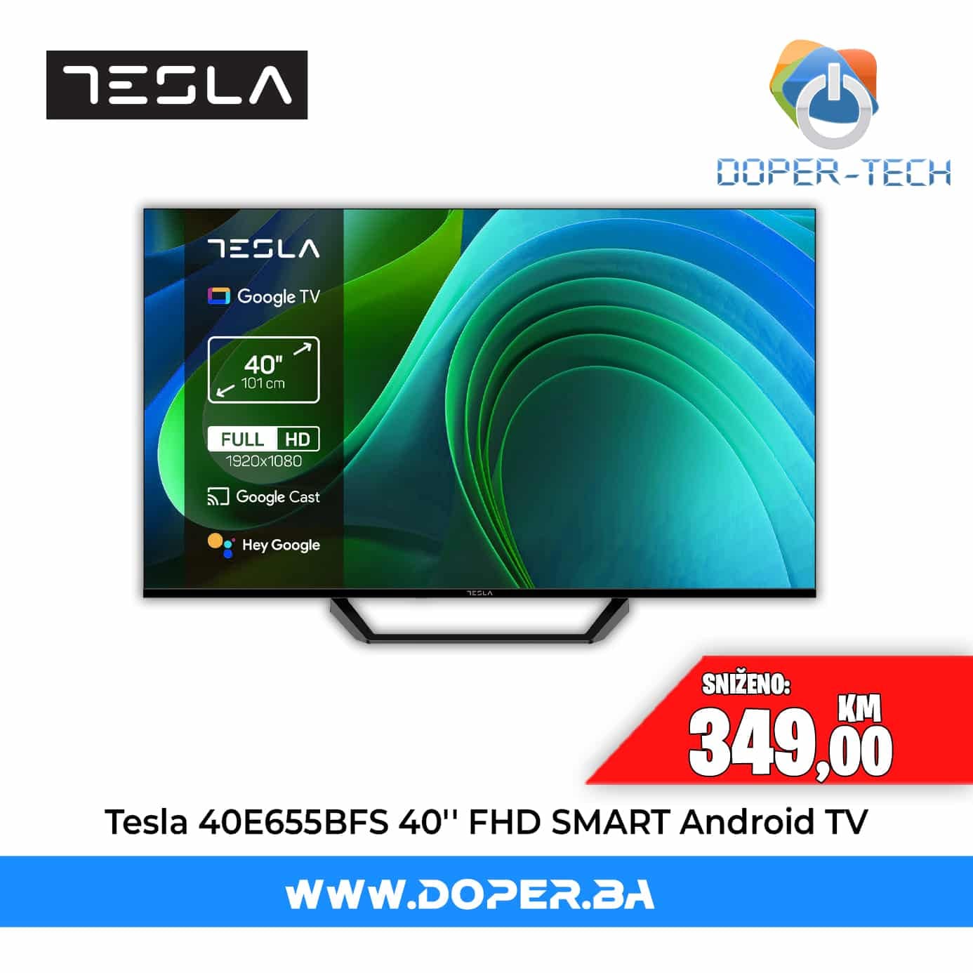 TV Tesla 40E655BFS 40'' DLED FHD Smart Google TV