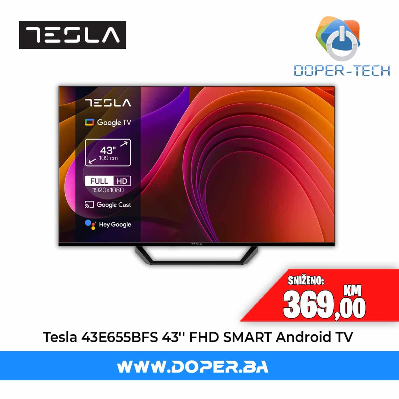 TV Tesla 43E655BFS 43'' DLED FHD Smart Google TV