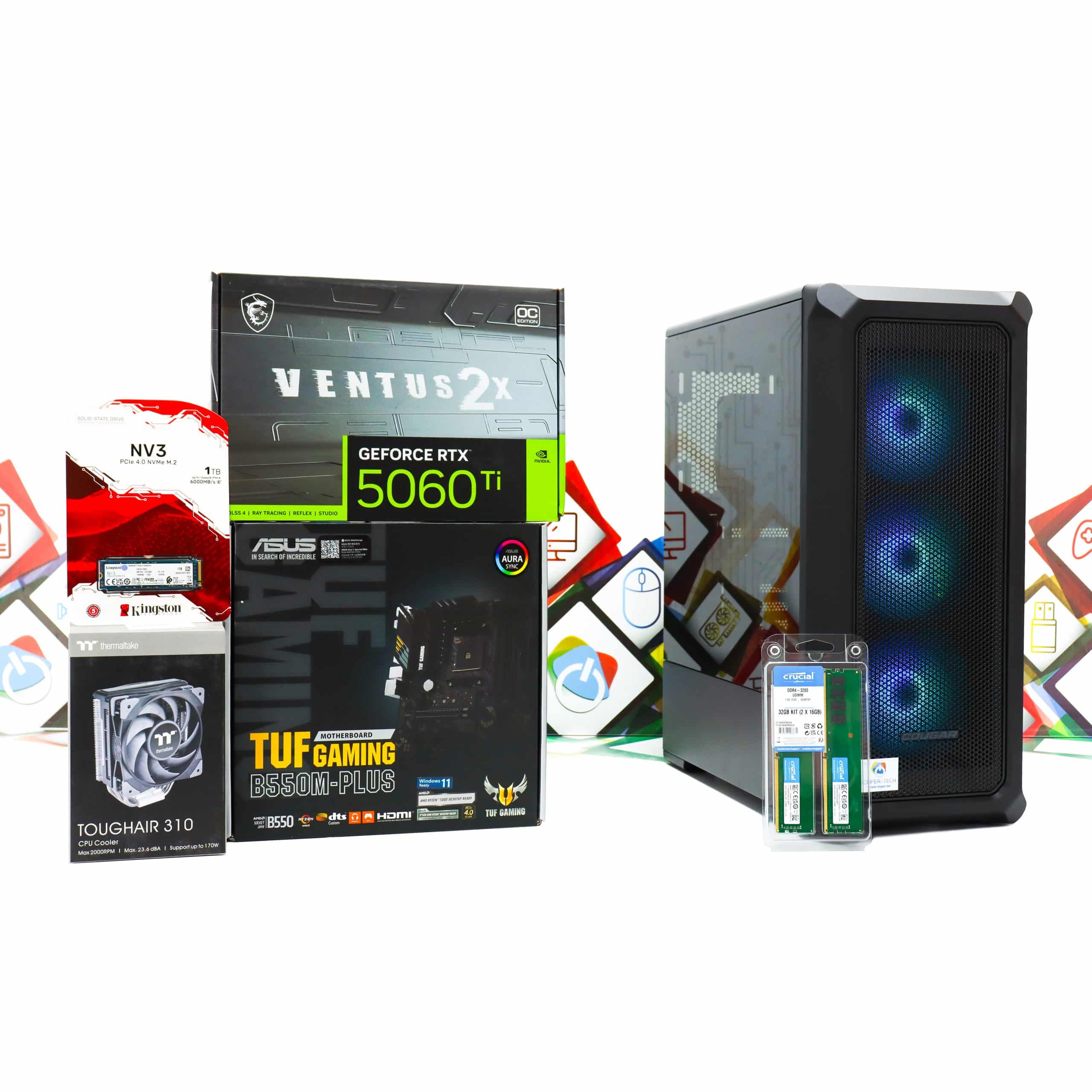 Gaming PC Archon 2 Mesh-56B R7 5700X RTX 5060 Ti 1TB SSD 32GB DDR4