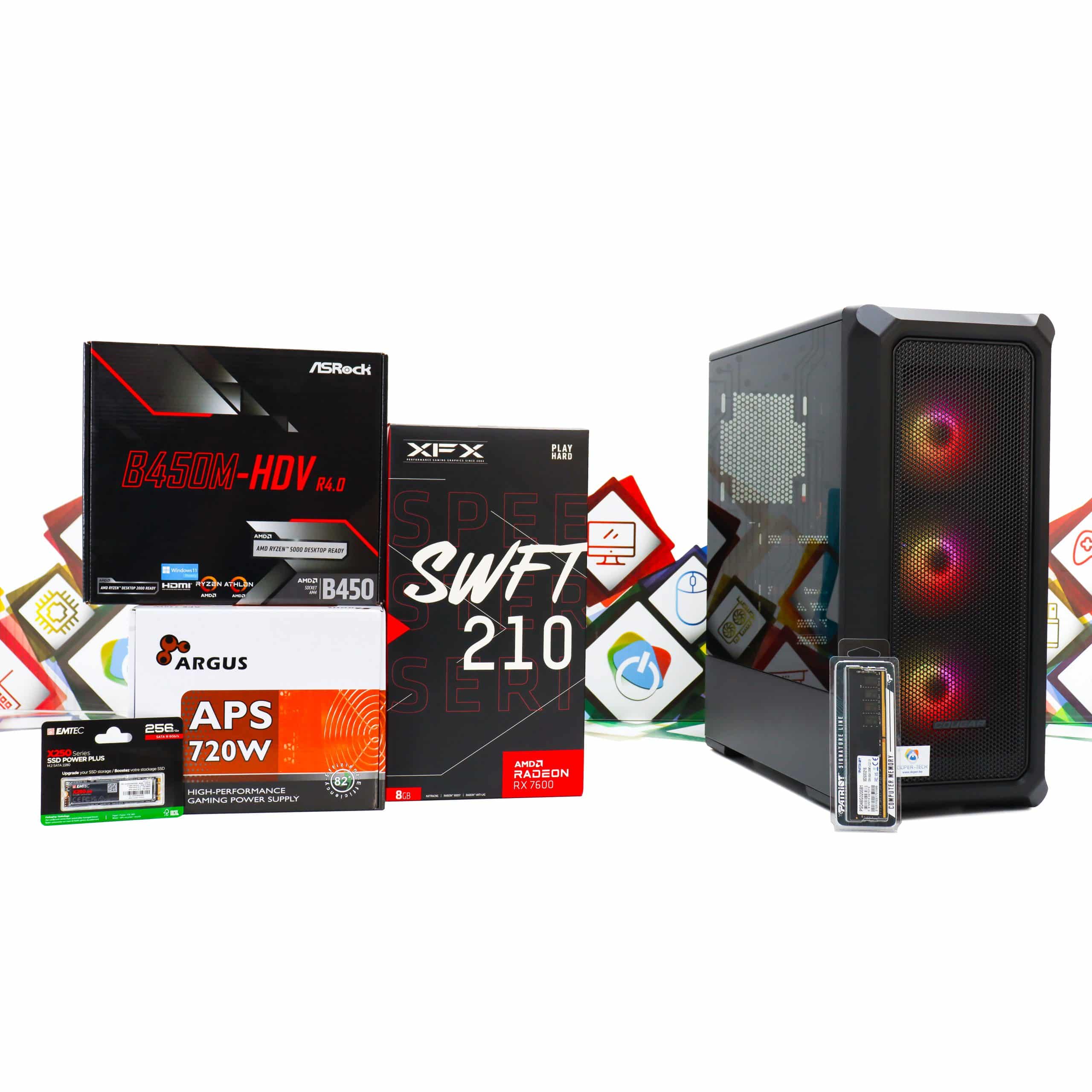 Gaming PC Archon 2 Mesh-57B R5 5500 RX 7600 240GB SSD 8GB DDR4