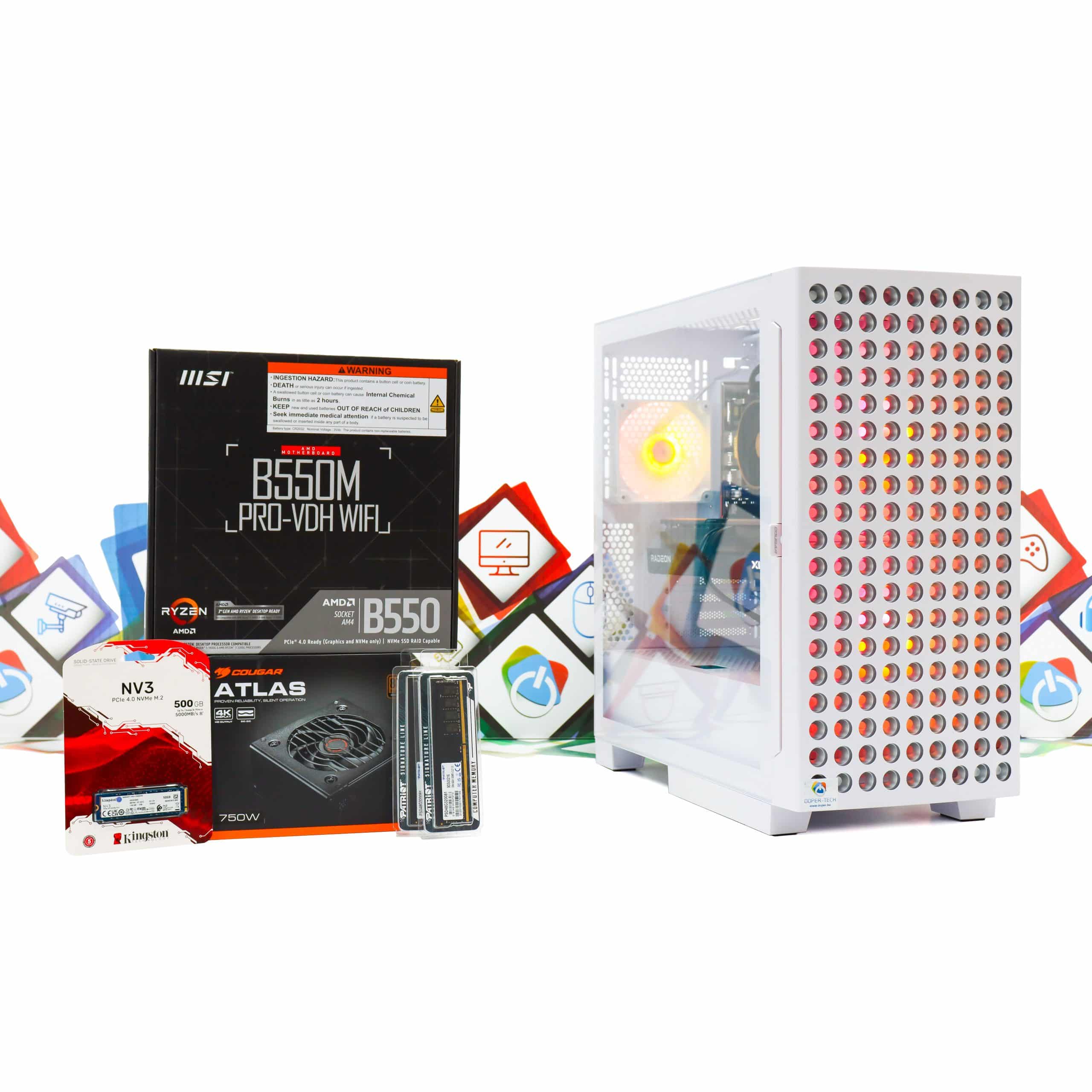 Gaming PC AirFace Eco-03W R5 5600X RX 9070 XT 500GB SSD 16GB DDR4