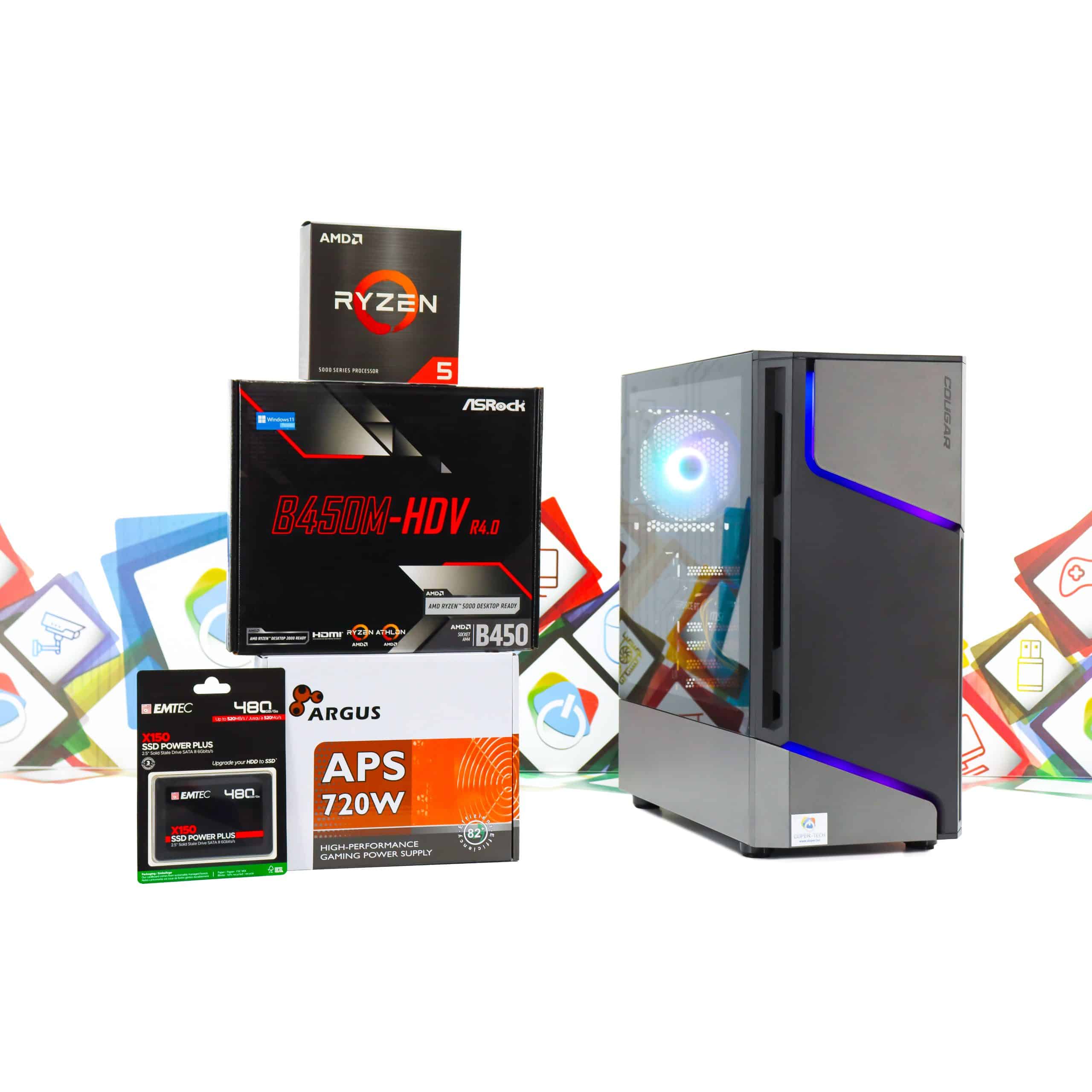 Gaming PC Cougar MX360-15 R5 5500 RTX 5060 480GB SSD 16GB DDR4