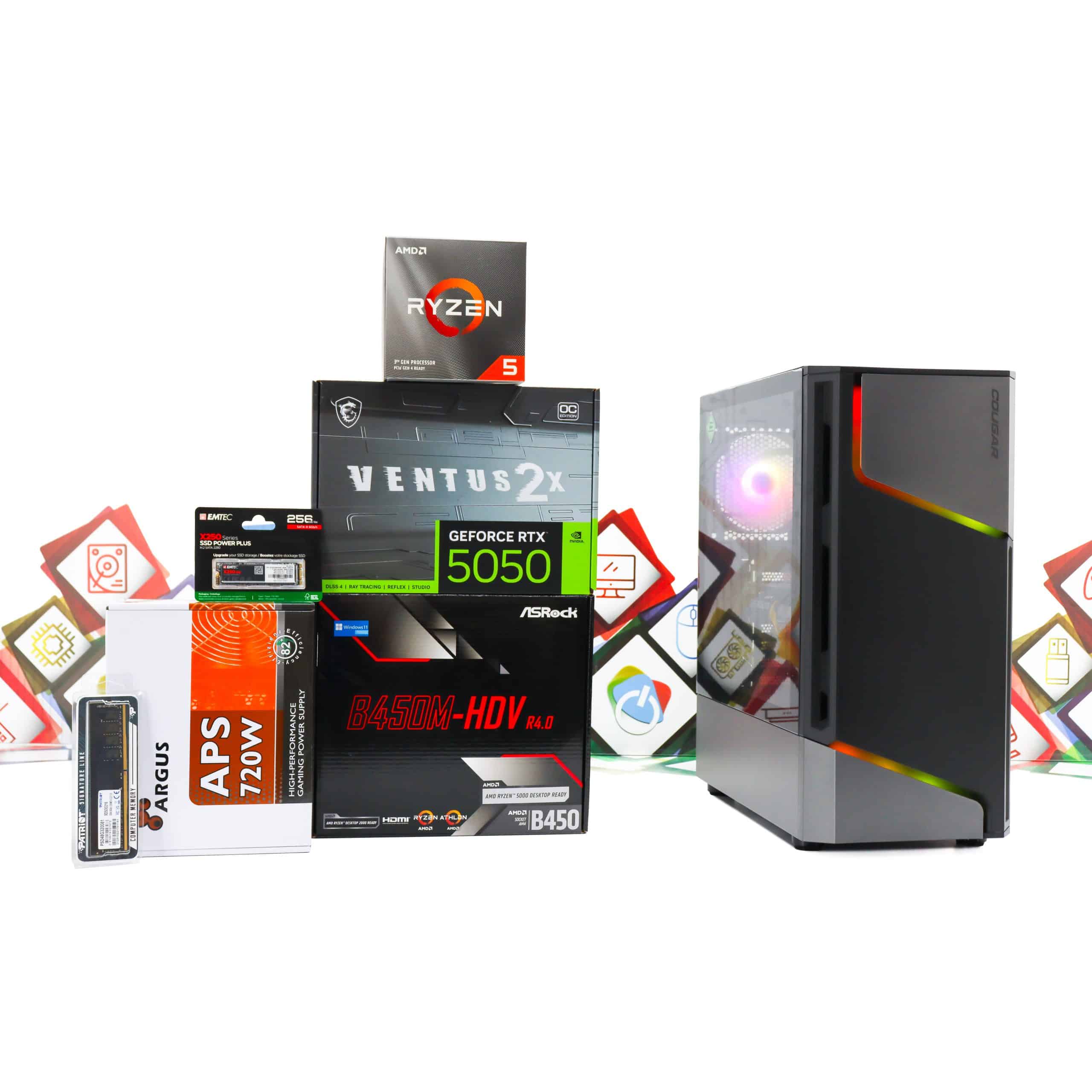 Gaming PC Cougar MX360-16 R5 3600 RTX 5050 256GB SSD 8GB DDR4