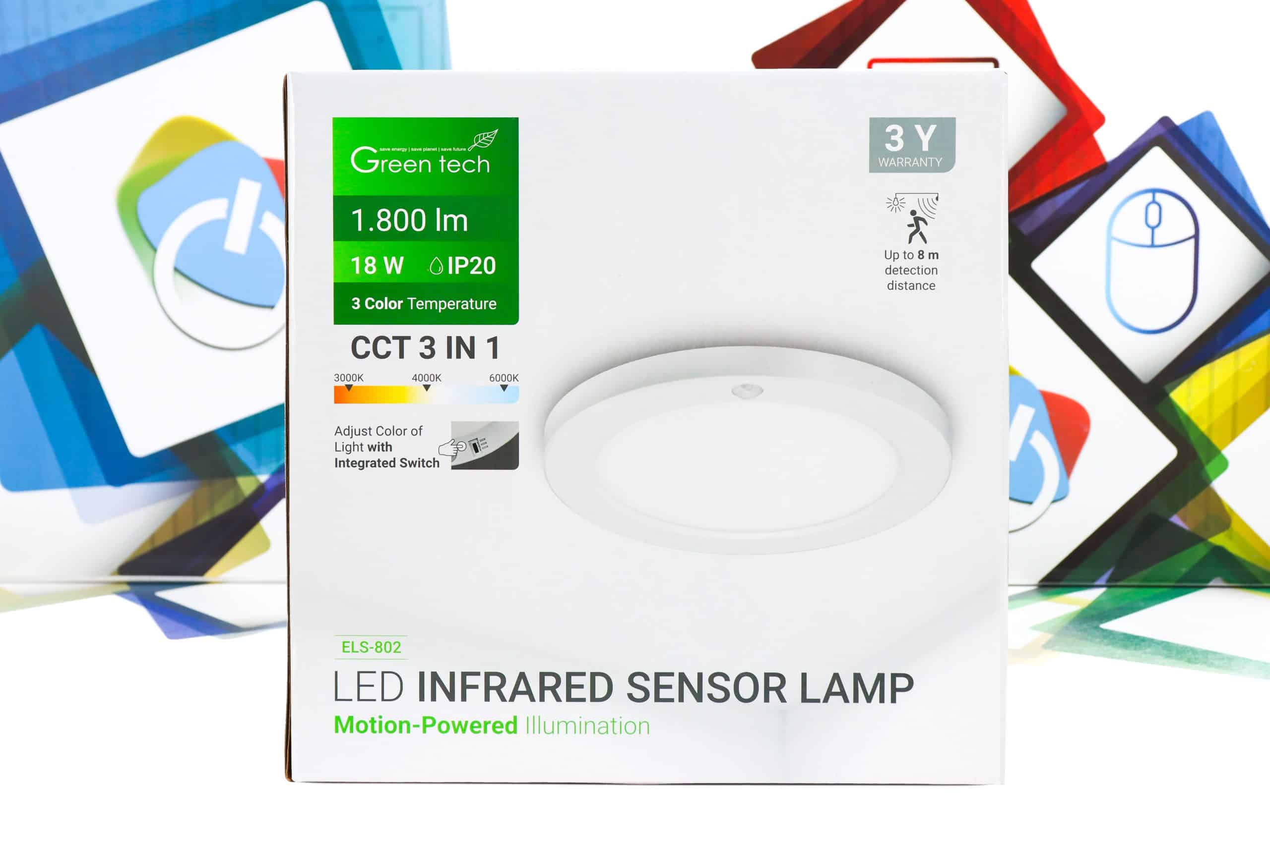 LED plafonjera sa senzorom Green Tech ELS-802 18W 3000 - 6000K