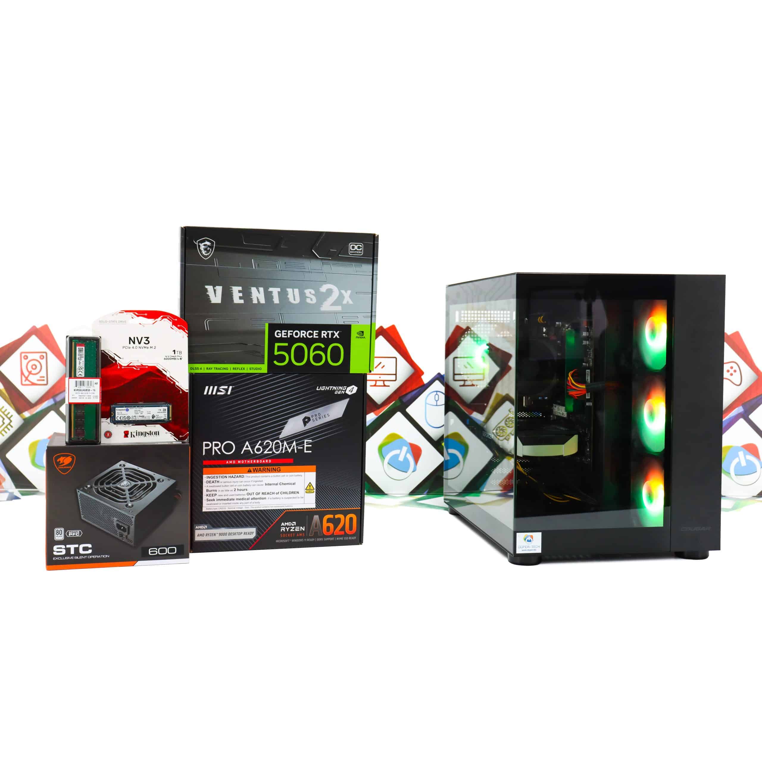 Gaming PC Cougar FV150-08 R5 7500F RTX 5060 1TB SSD 16GB DDR5