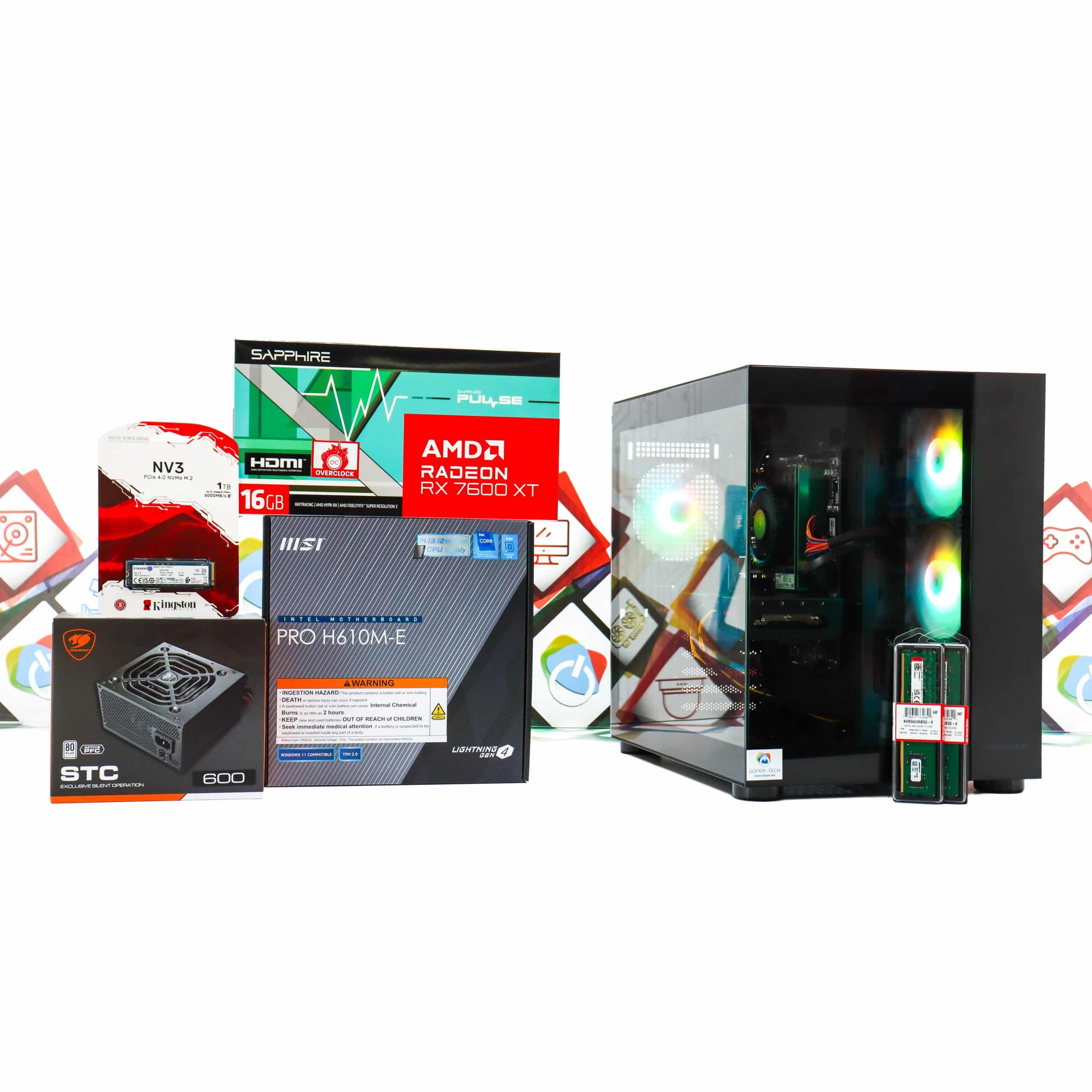 Gaming PC Cougar FV150-09 i5-12400F RX 7600 XT 1TB SSD 16GB DDR5