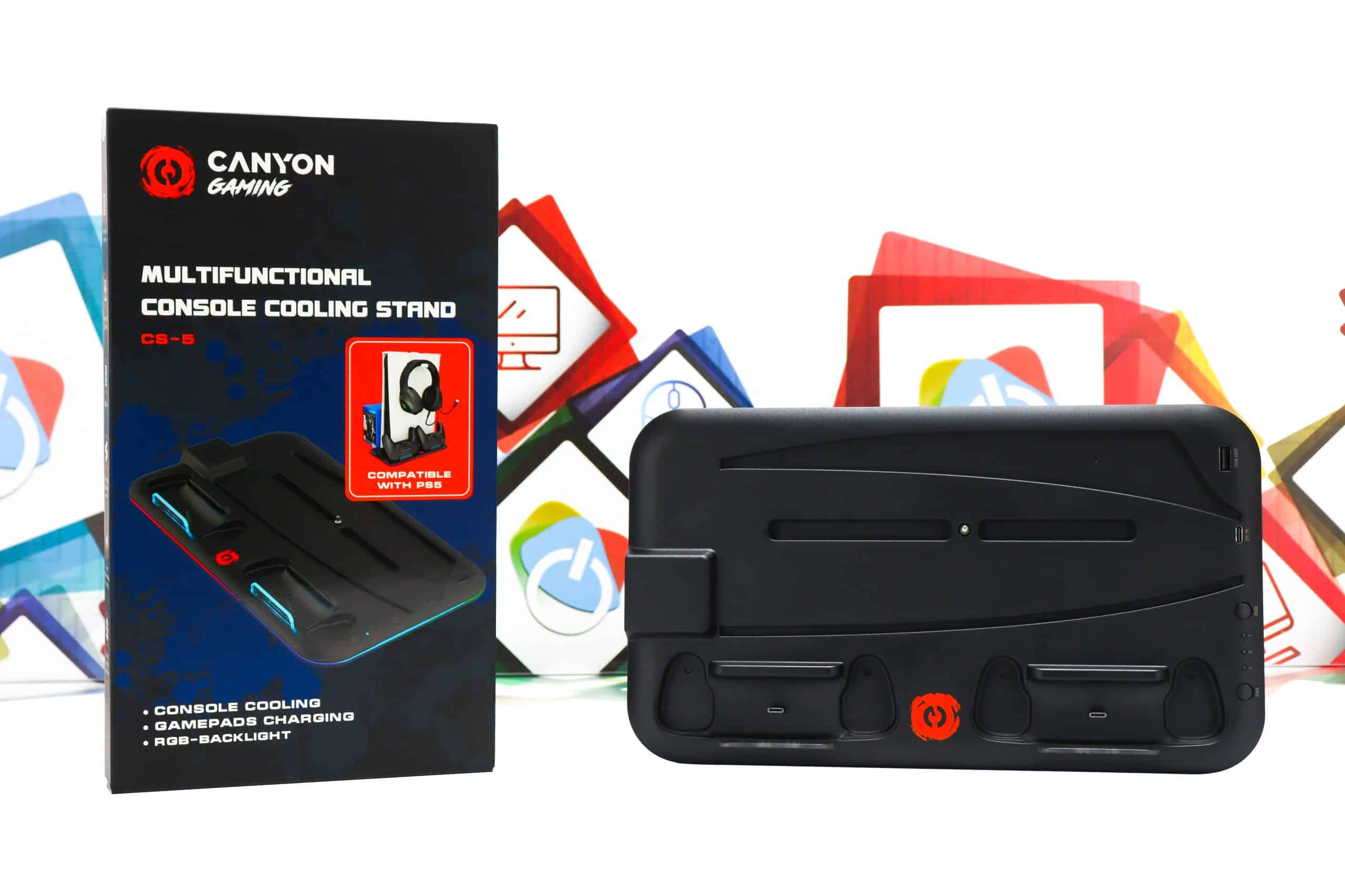 Multifunkcionalni rashladni stalak + punjač za PS5 kontrolere Canyon CS-5 Crni