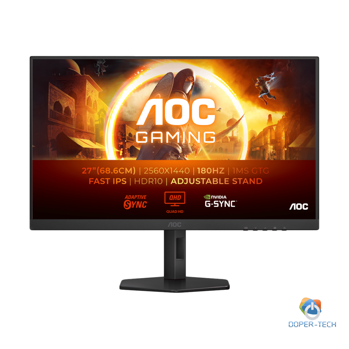 AOC Monitor Q27G4XF 27" Fast IPS 2560x1440 Antiglare 180Hz, HDR 10, 0.5ms, 1000:1, HDMI, DP, Full Ergo, Adaptive Sync 3y