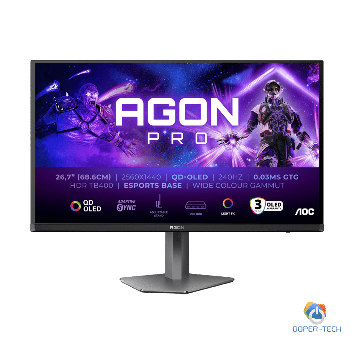 AOC Monitor LED AG276QZD2 AGON PRO 26.7" 2560x1440 QD-OLED Adaptive Sync 240Hz 0.03ms 250 cd/m2 3-sided frameless FULL ERGO 2xHDMI 2xDP USB Hub