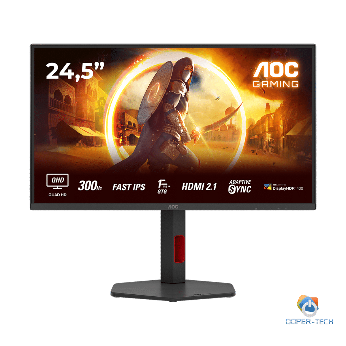 AOC MONITOR Q25G4SR, GAMING 25'', G, 300HZ, FAST IPS, 2560x1440, 0.3 MS, 80M:1, 300 CD/M, TILT, HEIGHT ADJUSTABLE, SWIVEL, PIVOT, 2X HDMI, DISPLAY PORT, 3YW, BLACK-RED