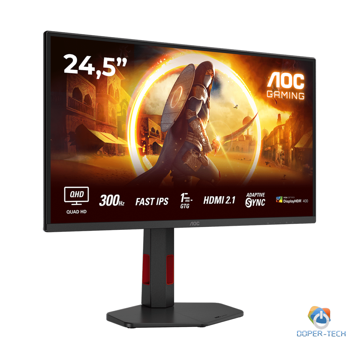 AOC MONITOR Q25G4SR, GAMING 25'', G, 300HZ, FAST IPS, 2560x1440, 0.3 MS, 80M:1, 300 CD/M, TILT, HEIGHT ADJUSTABLE, SWIVEL, PIVOT, 2X HDMI, DISPLAY PORT, 3YW, BLACK-RED