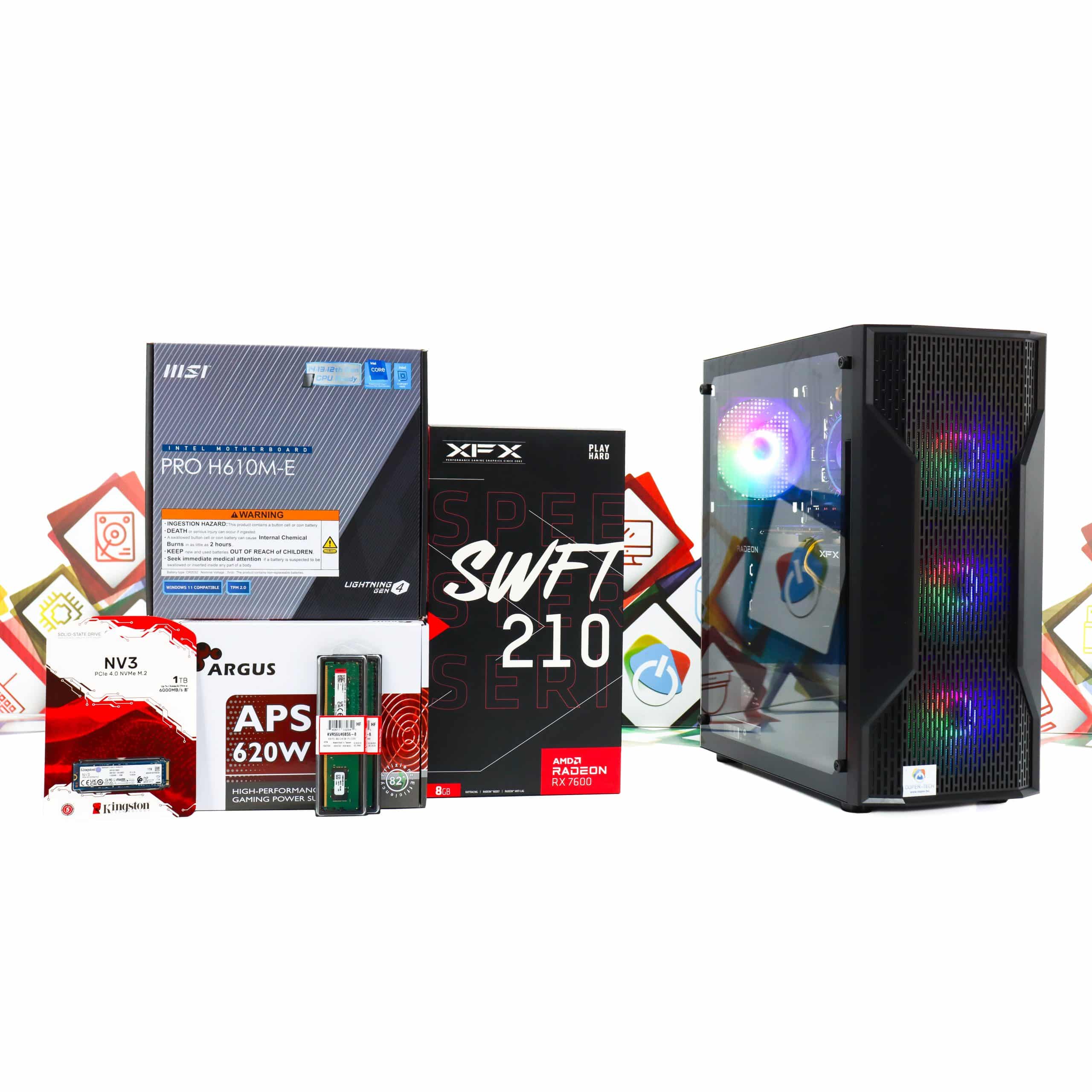 Gaming PC Cougar MX110-08 i5-12400F RX 7600 XFX 1TB SSD 16GB DDR5
