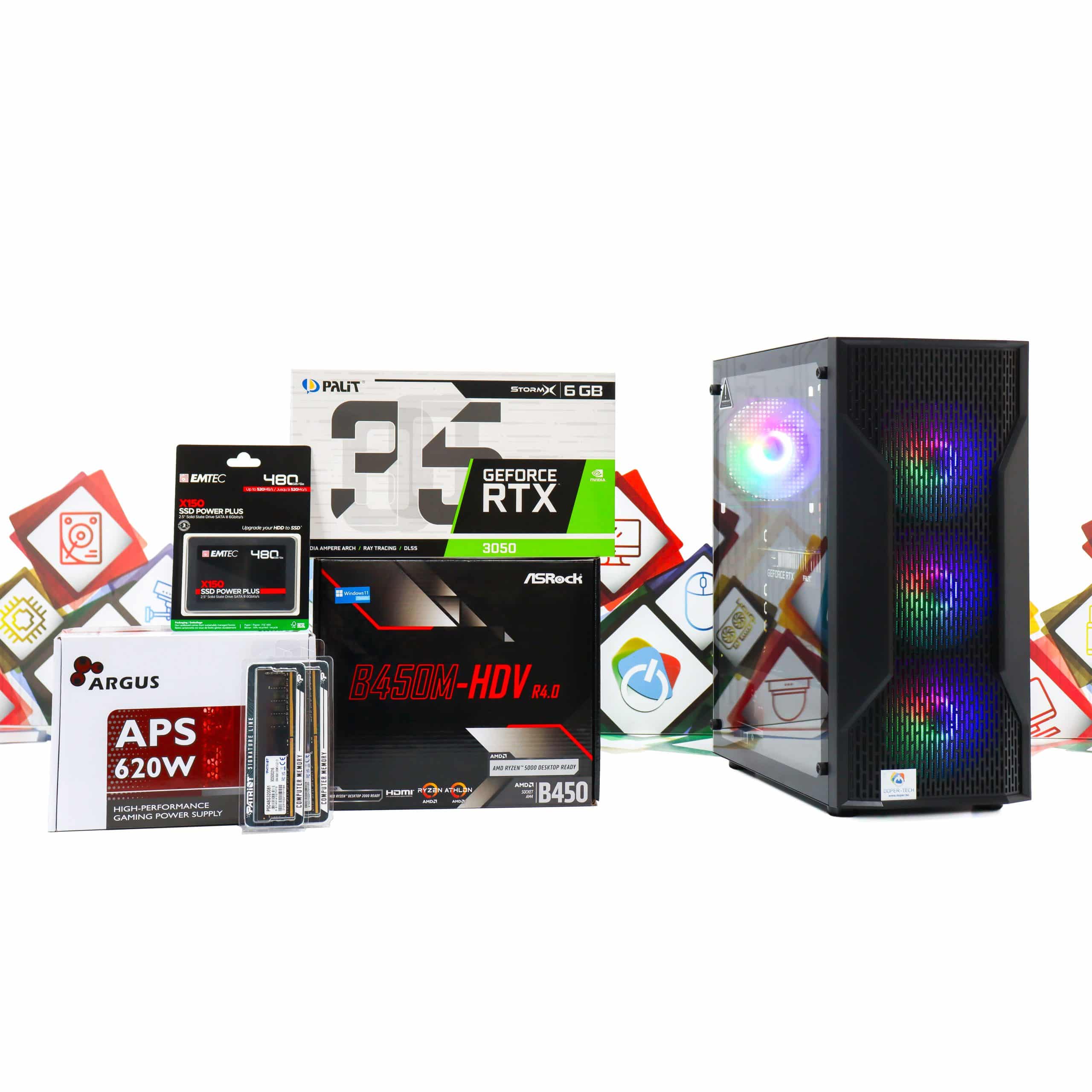 Gaming PC Cougar MX110-10 R5 5500 RTX 3050 480GB SSD 16GB DDR4